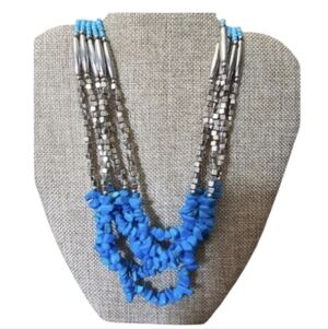 Turquoise Silver Bead Multi Layered Adjustable Necklace in EUC